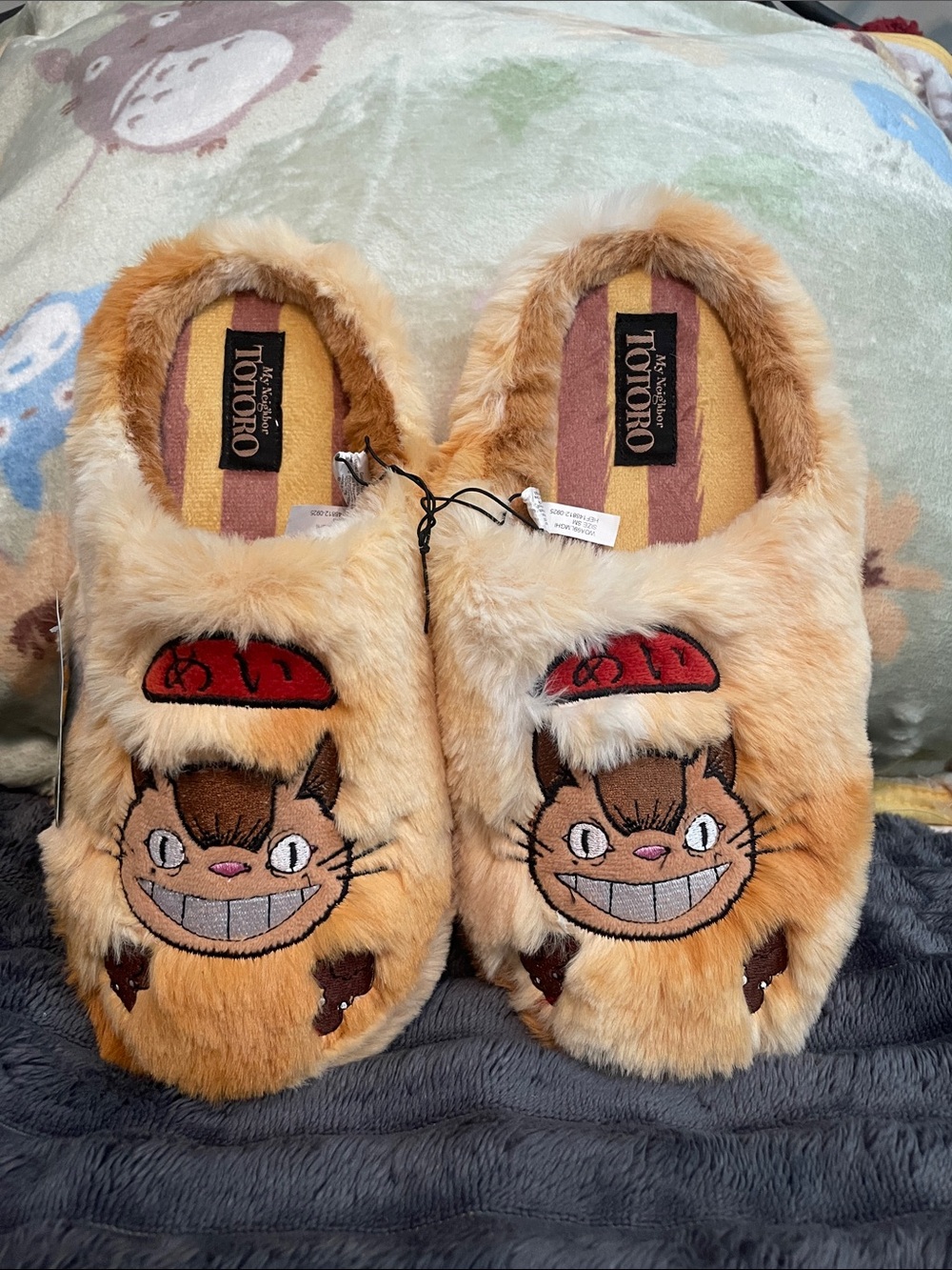 Totoro Beige  Plush One-Piece Footie Slippers — Character Catbus Design